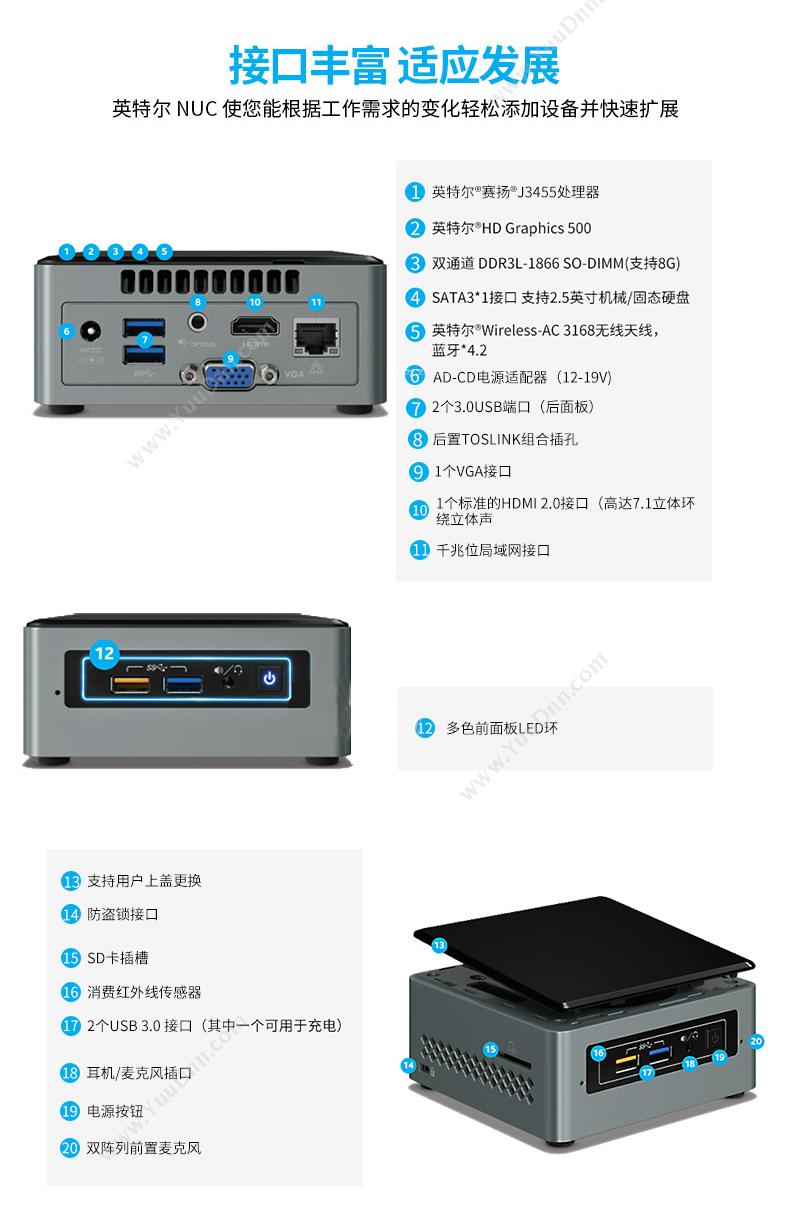 英特尔 Intel BOXNUC6CAYHL 主板