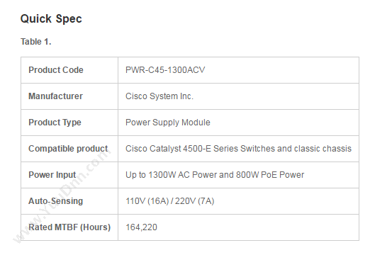 思科 Cisco PWR-C45-1300ACV/2模块电源 其他配件