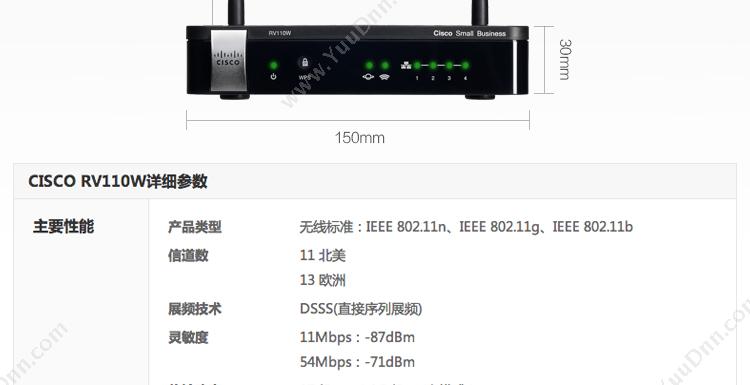 思科 Cisco RV110W-E-CN-K9百兆VPN 无线路由器