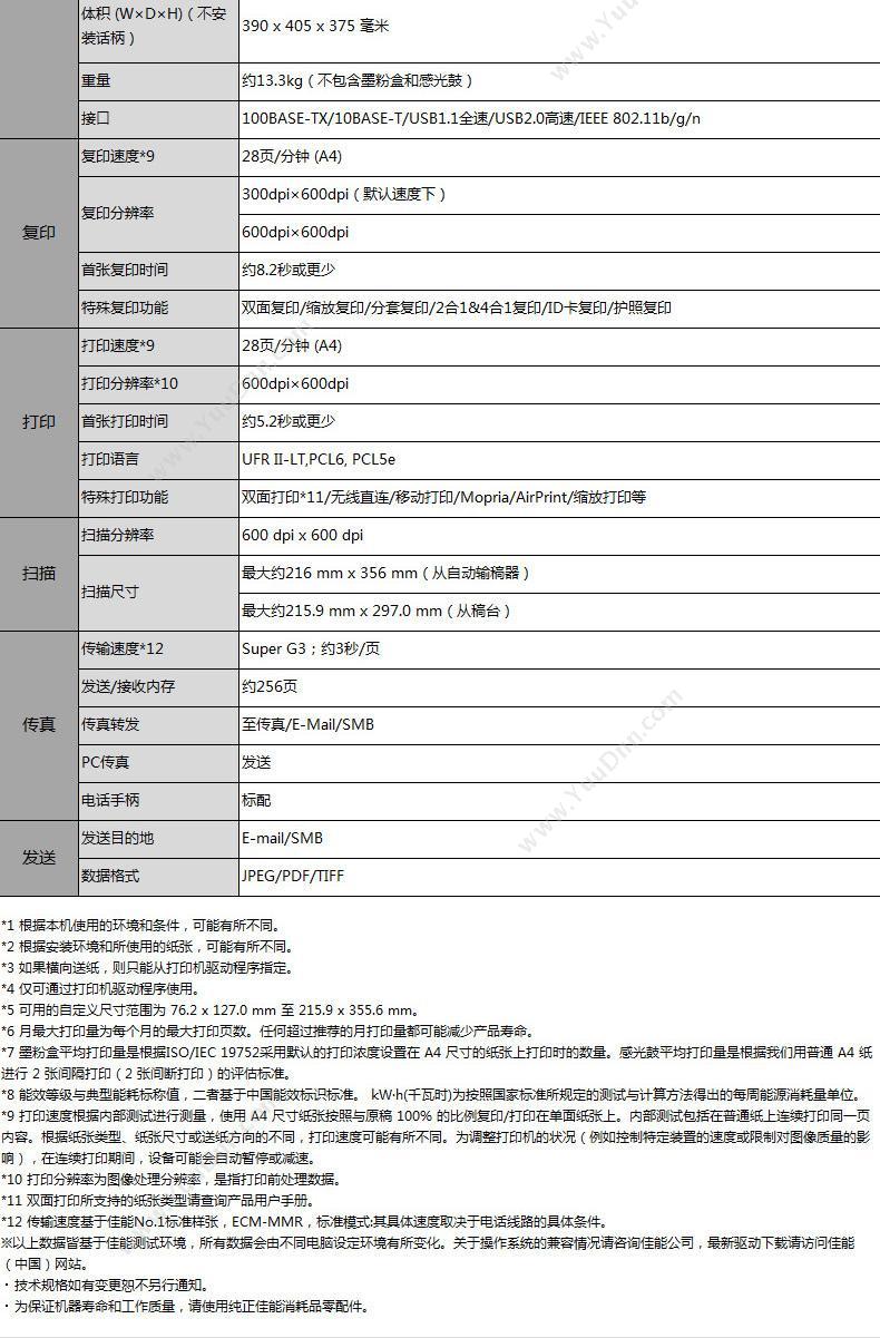 佳能 Canon MF269DW (黑白) A4 典雅（黑）  打印/复印/扫描/传真，wifi A4黑白激光多功能一体机