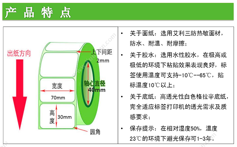 艾利 Avery 70mm×30mm 空白三防热敏不干胶，625张/卷，4卷一筒  （白） 铜板纸标签