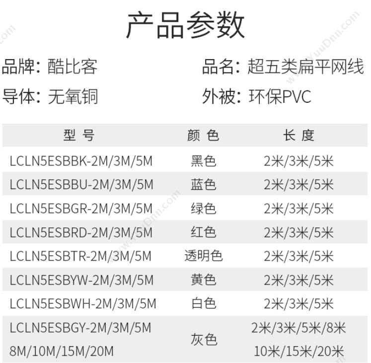 酷比客 L-Cubic LCLN5ESBYW-5M 超五类纯铜扁平 5M （黄） 超五类