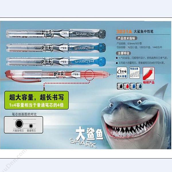 真彩 Zhencai 3031A 大鲨鱼中性笔 0.5MM （黑） 用4108笔芯 插盖式中性笔