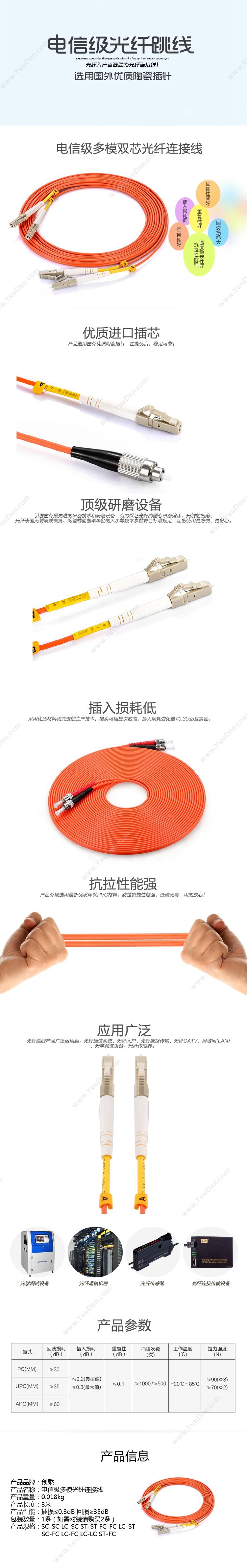 创乘 ChuangCheng CC244 电信级多模  LC-ST 3米 橘（黄） 光纤跳线