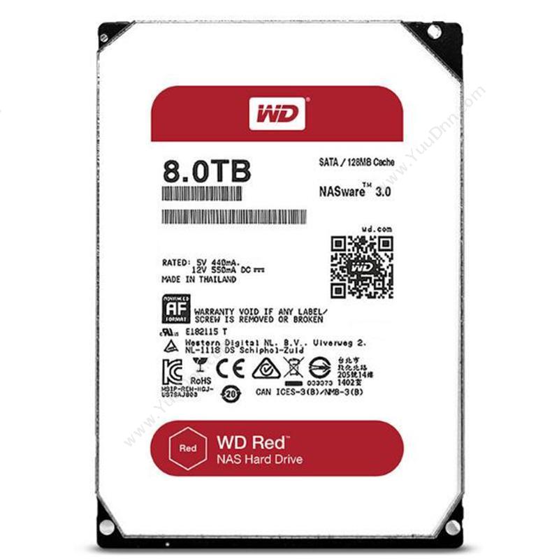西部数据 WDWD80EFZX 网络储存(NAS）硬盘 （红盘）8TB SATA6GB/S 5400转 128MB硬盘