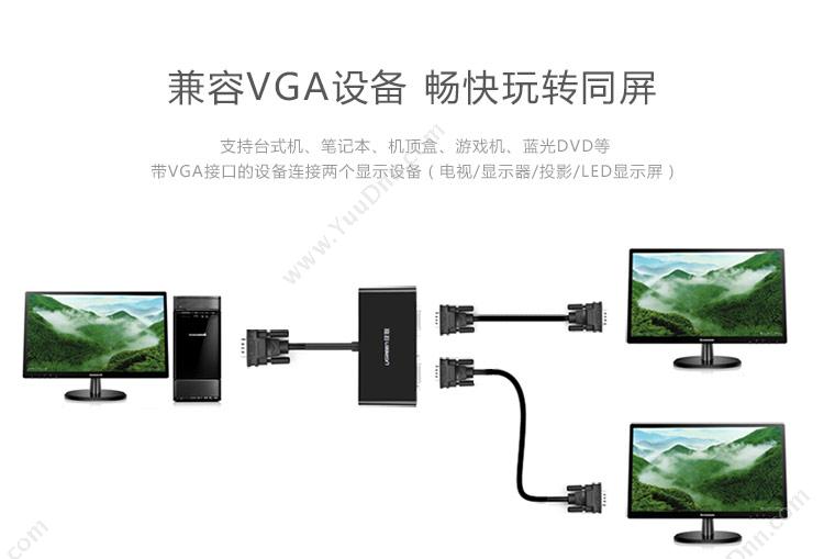 绿联 Ugreen VGA 一分二电脑显示器分屏器 40254 扩展配件