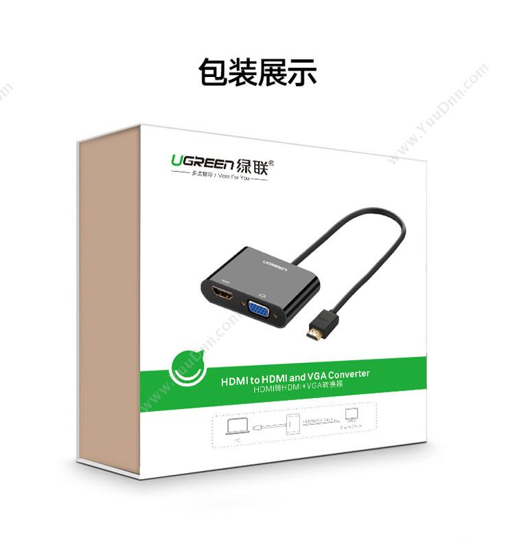 绿联 Ugreen 40744 HDMI转VGA/HDMI二合一 千兆有线网卡网口 黑色 转换器