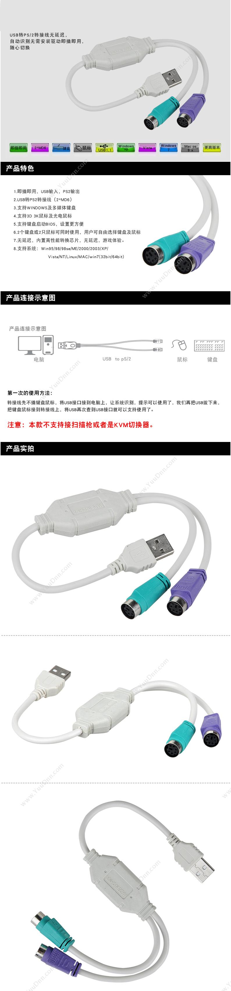 创乘 ChuangCheng CC181 USB转PS分线器 一分二（白） 扩展配件