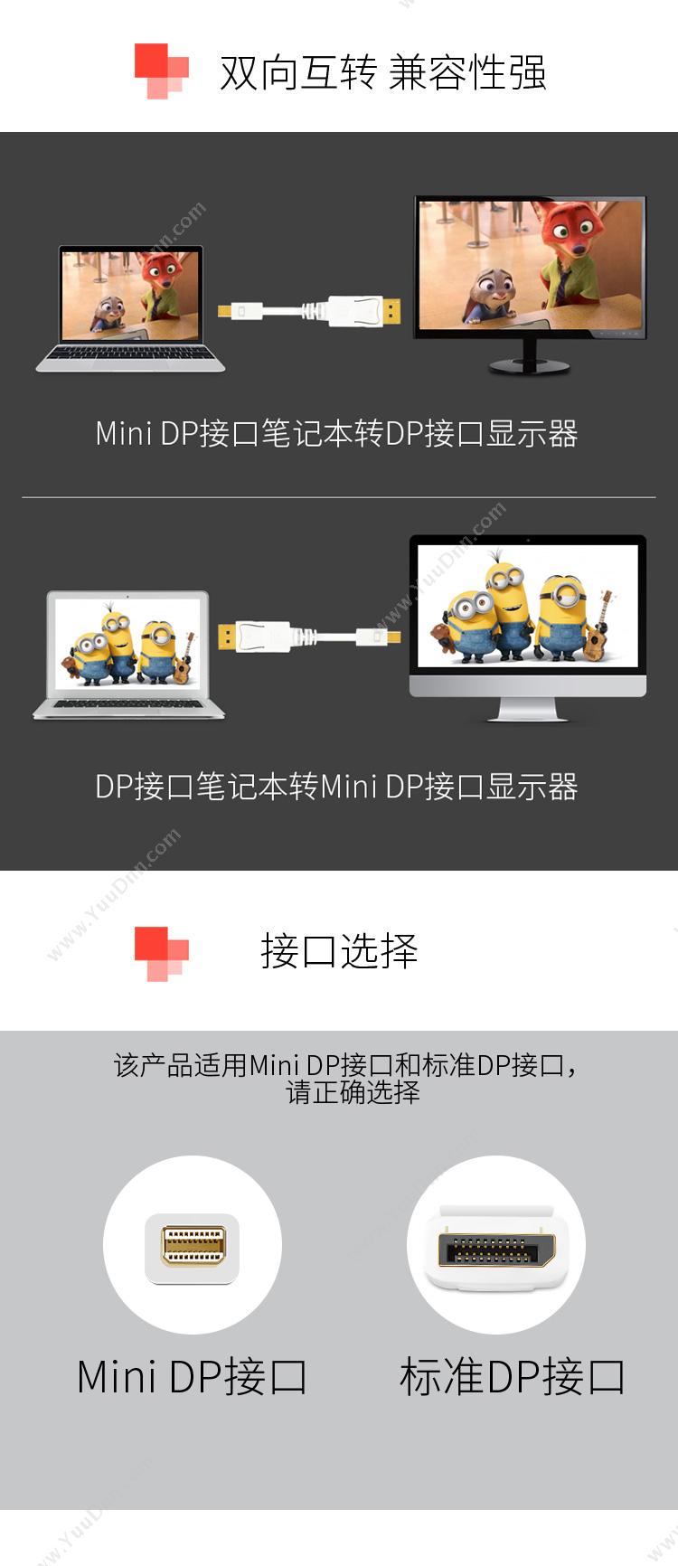 酷比客 L-Cubic LCAVMPDPW1.8 MiniDisplay port转DP线 公-公1.8M （白）  用于MiniDisplay port转DP连接电视机 显示器 投影仪 转换器