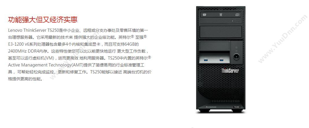 联想 Lenovo Thinkserver TS250  E3-1225/8GB /1T   /10000M/DAID1/单电/DVD-ROM/三年上门保修 塔式服务器