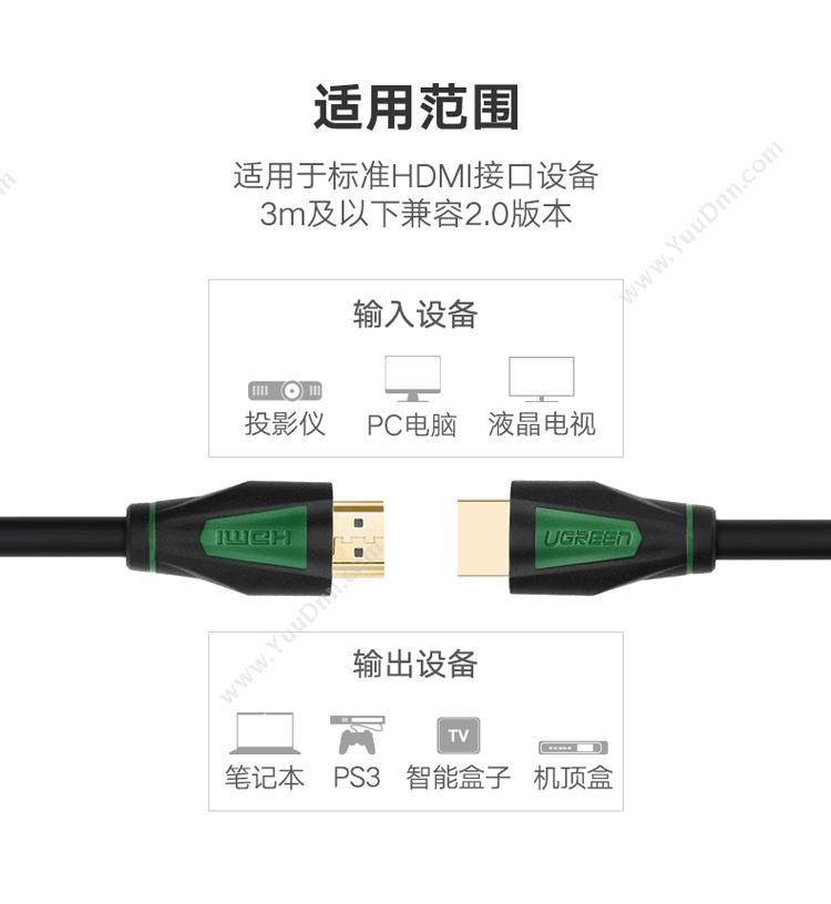 绿联 Ugreen 30190 HDMI线2.0版 1.5米 绿（黑） 视频线