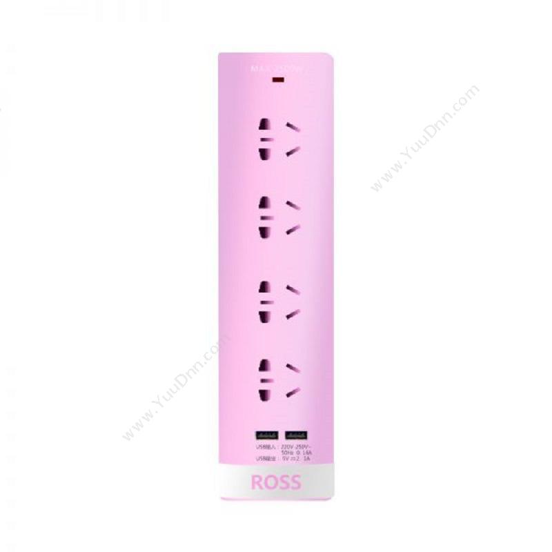 罗尔思 Ross W40UN(18P) 单排4组小五孔接线板;带USB;粉色; 1.8M 插座