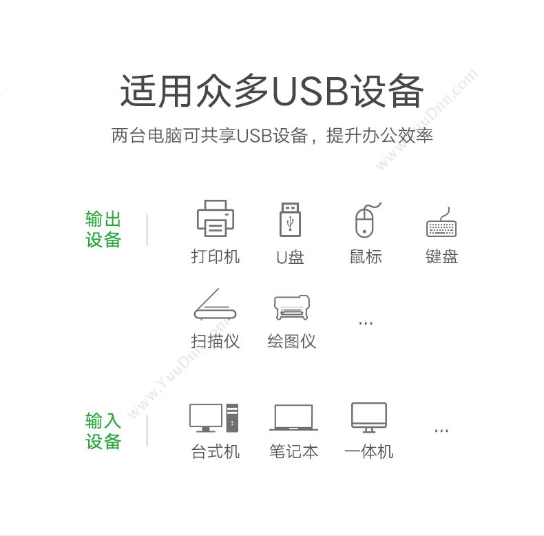 绿联 Ugreen 30345 USB打印机共享器 二进一出 黑色 转换器