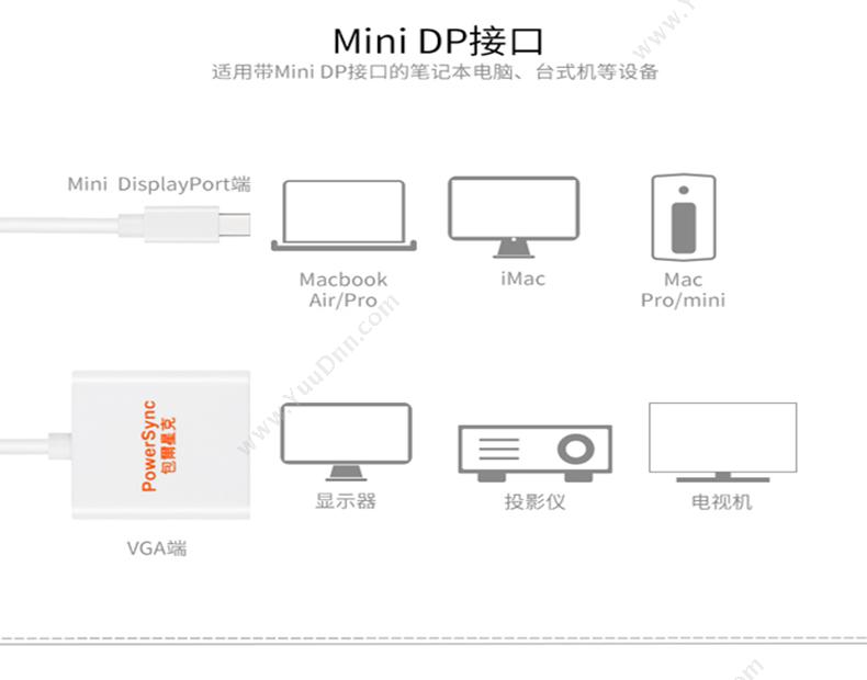 包尔星克  Powersync CAVMGBRA9001 Mini DP 转 VGA 0.15米 （白） 转换器