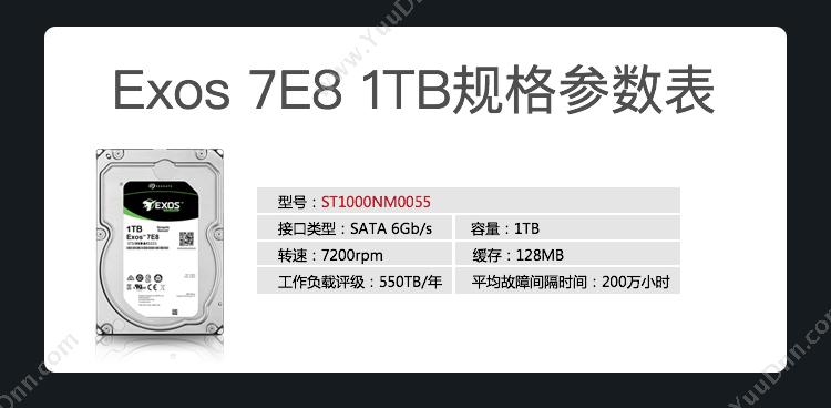 希捷 Seagate ST1000NM0055 银河系列企业级硬盘 1TB 7200转128M SATA3 台式机硬盘