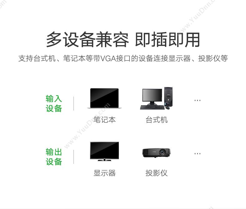 绿联 Ugreen 50292 VGA一分四视频分配器  黑色 转换器