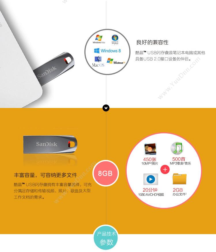 闪迪 Sandisk CZ71 酷晶金属迷你创意 8GB 金属(银） U盘