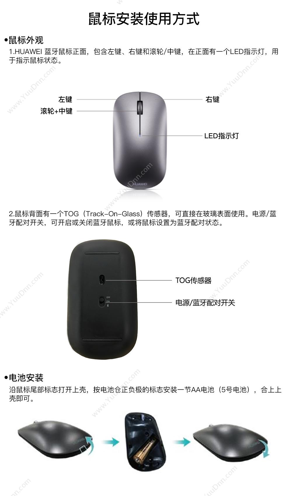 华为 Huawei AF30 蓝牙 （灰） 无线鼠标