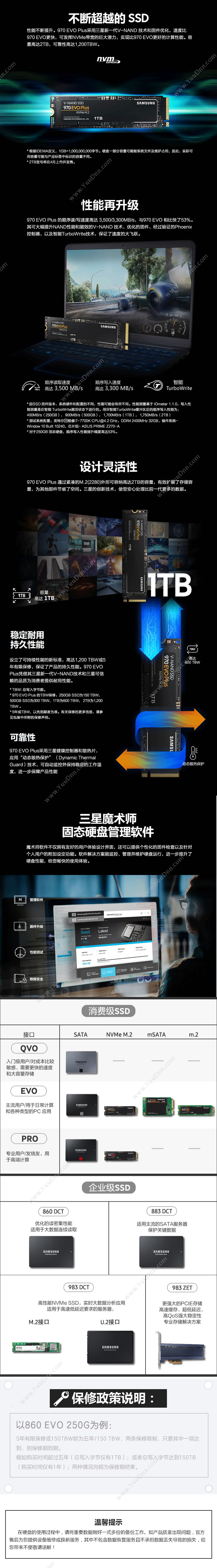 三星 Samsung MZ-V7S500BW SSD M.2接口(NVMe协议） 970 EVO Plus 500GB（黑） 固态硬盘