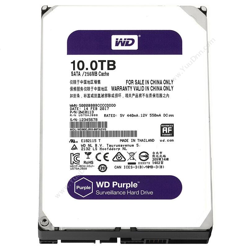 西部数据 WDWD100EJRX 紫盘 10TB SATA6Gb/s 256M 监控硬盘 10TB 紫色移动硬盘