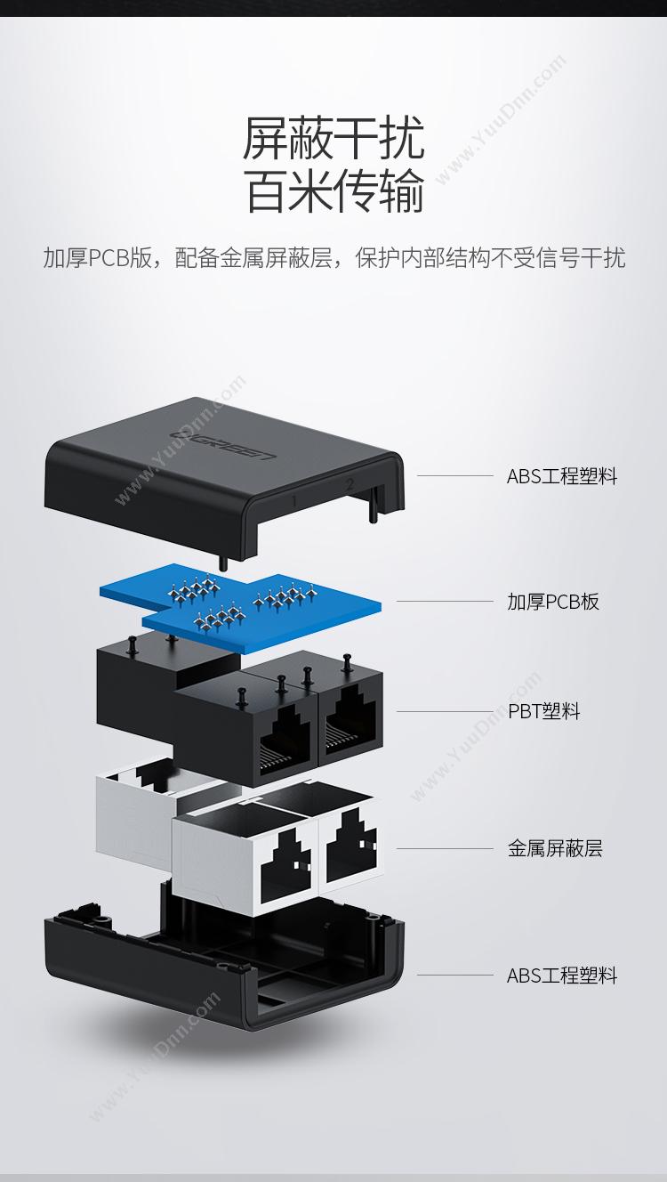 绿联 Ugreen 50923 网线分线器一分二  黑色 转换器