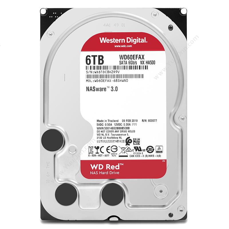 西部数据 WDWD60EFAX （红盘）6TB SATA6Gb/s 256M 网络储存(NAS）硬盘 6TB（红）硬盘