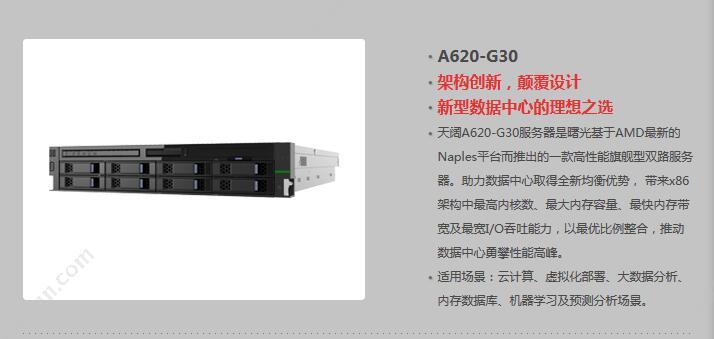 曙光 ShuGuang A620-G30 2*AMD 7261 32GB 2U 2*AMD 7261 32GB 2*1000M 3×1TB 机架式服务器