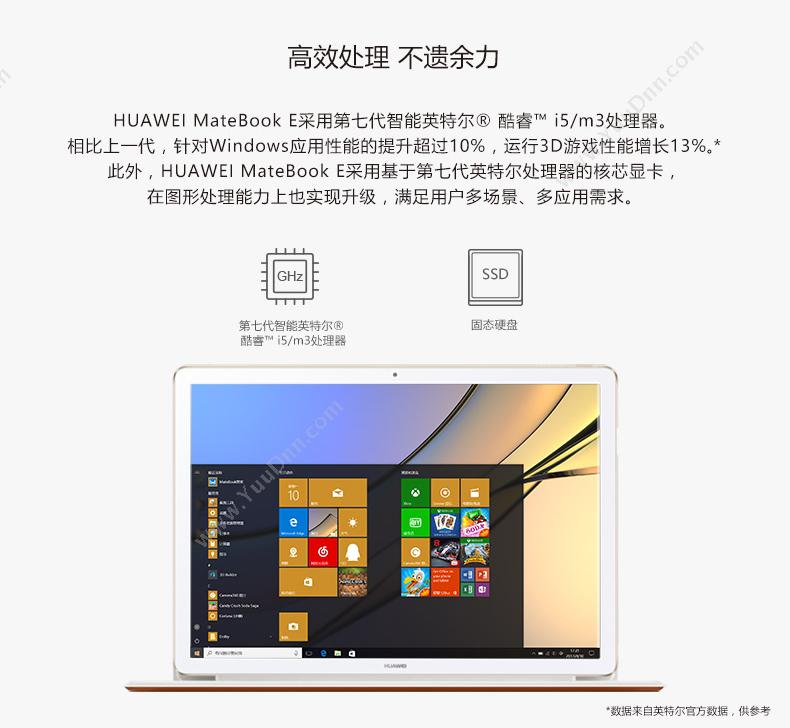 华为 Huawei BL-W19  MateBook E（金）  i5-7Y54/集成/8GB/256GB/集显/无光驱/LED/12英寸/2年保修/DOS 笔记本