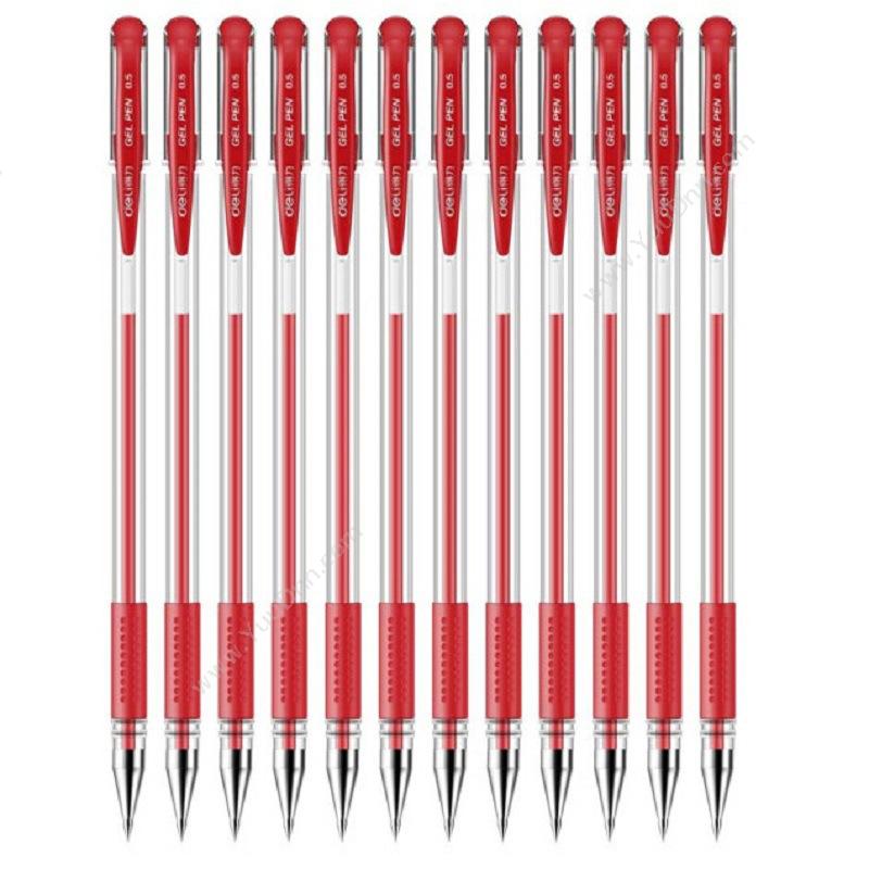 得力 Deli 6600 子弹头中性笔 0.5 （红）   12支/盒 插盖式中性笔