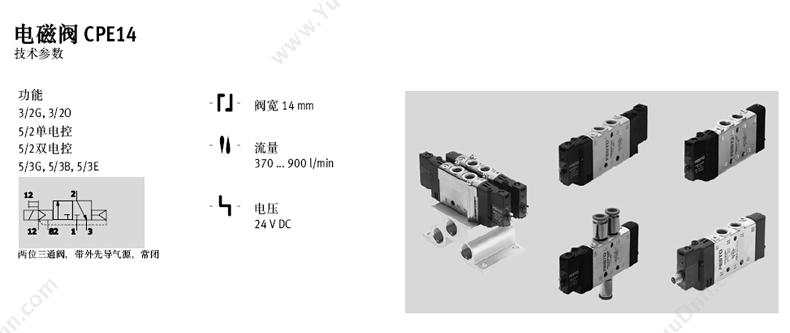 费斯托 Festo 196942 单电控阀 CPE14-M1BH-5LS-1/8 两位五通电磁阀