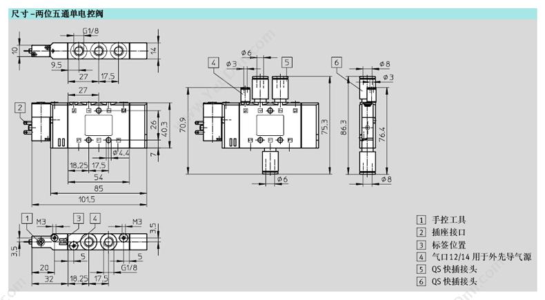 费斯托 Festo 196910 双电控阀 CPE14-M1BH-5JS-QS-8 两位五通电磁阀