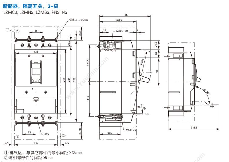 伊顿穆勒 Moeller 90000008109651 50kA插拔式 LZMN3-VE400+NZM3-XSV  最小订货量 ： 1个 插拔式塑壳断路器