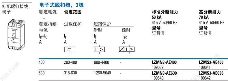 伊顿穆勒 Moeller 90000008109602 50kA插拔式 LZMN3-A320+NZM3-XSV 插拔式塑壳断路器