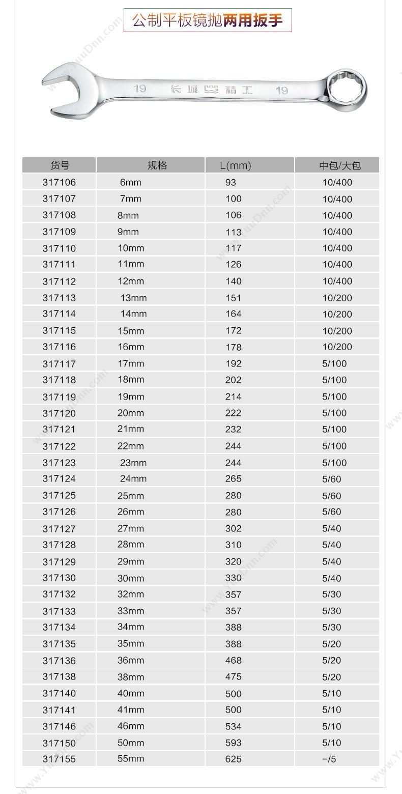 长城精工 317119   19mm 两用扳手