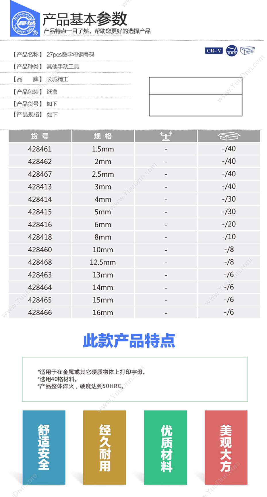 长城精工 428468 字母钢号码 27pcs 12.5mm 钢字冲