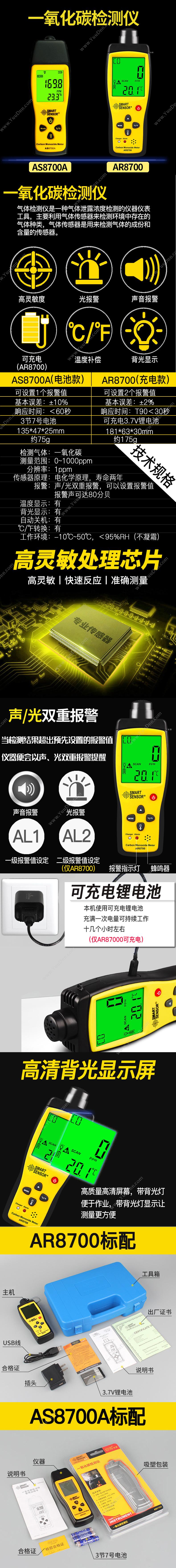 希玛 AR8700A 一氧化碳检测仪 159mm*60mm*41mm 单一气体检测仪