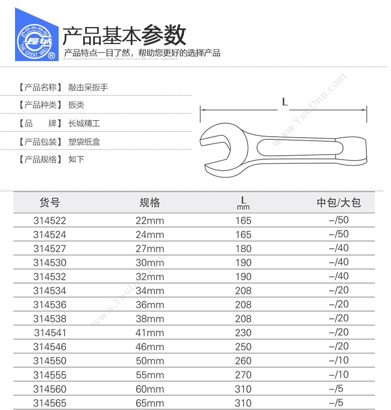 长城精工 314541   （直柄）41mm 敲击呆扳手