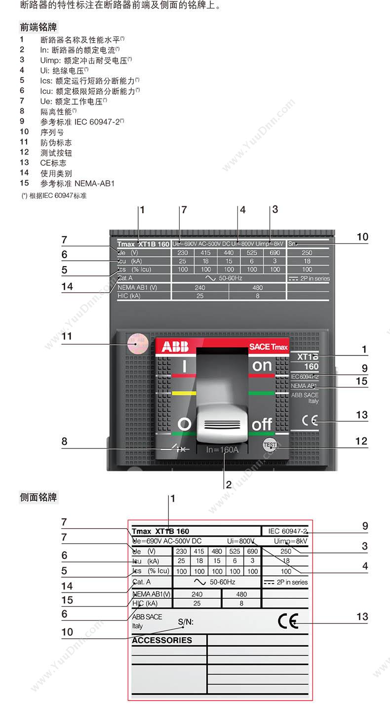 ABB 10137975 Tmax XT系列热磁式 XT2V160 TMD2.5-25 FF 4P 热磁式塑壳断路器