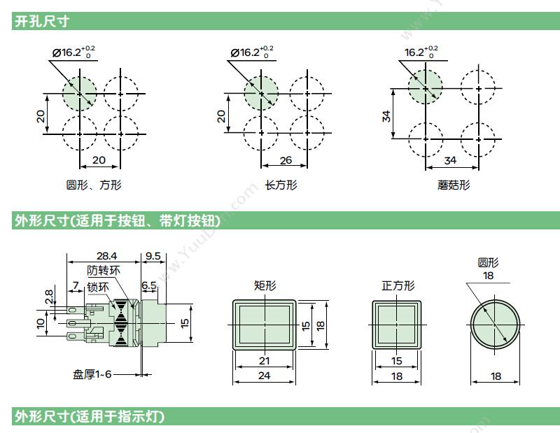 施耐德 Schneider XB6CA45B 方形红色 1NO + 1NC 16mm 方形按钮