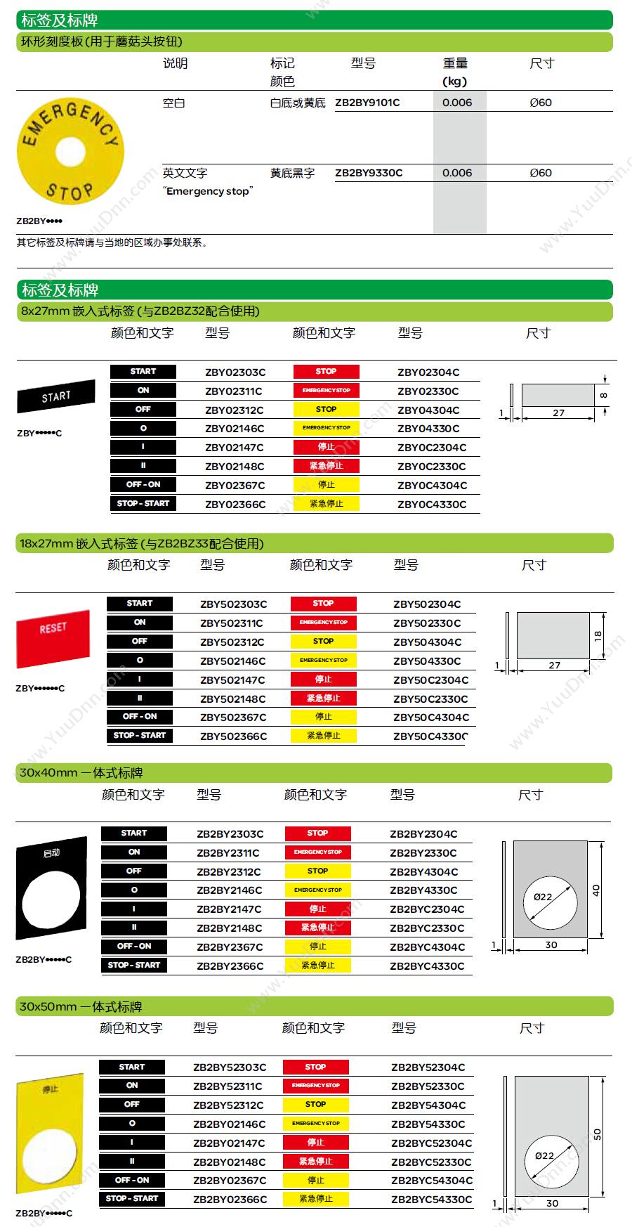 施耐德 Schneider ZB2BYC52330C XB2 30*50（以10的倍数订购） 标牌