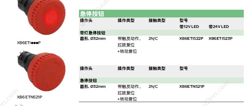 施耐德 Schneider XB6CA25B 方形黑色 1NO + 1NC 16mm 方形按钮