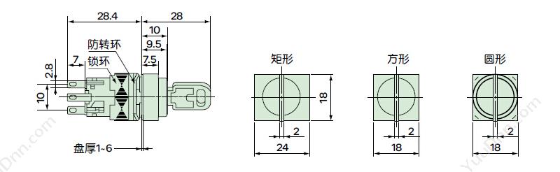 施耐德 Schneider XB6CA25B 方形黑色 1NO + 1NC 16mm 方形按钮