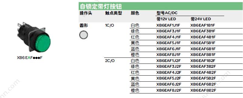 施耐德 Schneider XB6CA35B 方形绿色 1NO+NC 16mm 方形按钮