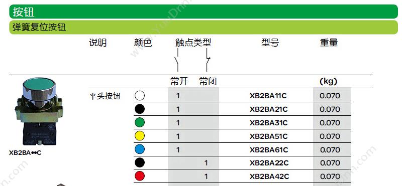 施耐德 Schneider XB2BL4322C XB2 凸 （ZB2BZ102C+ZB2BL432C） 凸头按钮