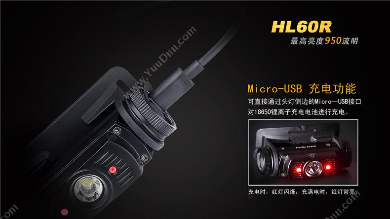 菲尼克斯 Fenix HL60R STB  高性能USB充电一体式全金属高亮 900流明 黑色 一套 套装 工作头灯