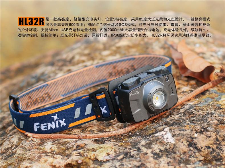 菲尼克斯 Fenix HL32R STB  USB充电一体式防水防尘高亮 600流明 蓝色 一套 套装 工作头灯
