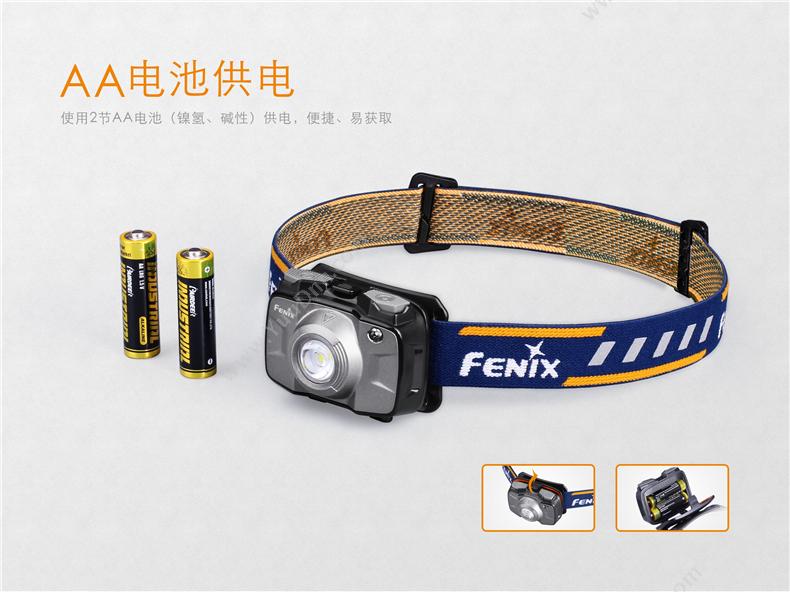 菲尼克斯 Fenix HL30 STB  高性能便携头灯双AA电池 300流明 灰色 一套 套装 工作头灯