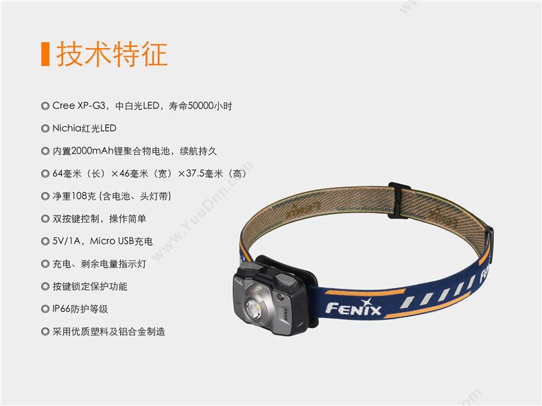 菲尼克斯 Fenix HL32R STB  USB充电一体式防水防尘高亮 600流明 灰色 一套 套装 工作头灯