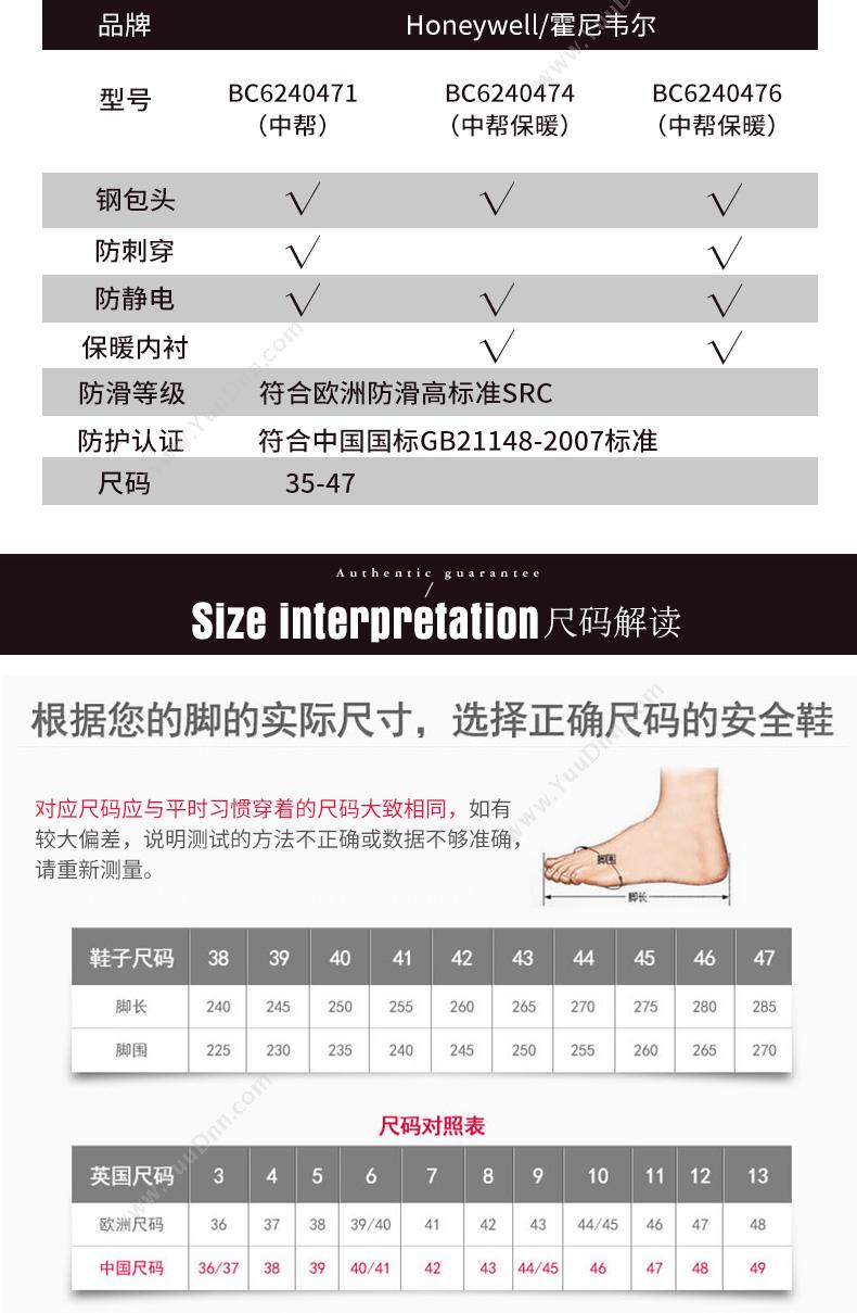 霍尼韦尔 Honeywell BC6240476 防静电防砸防刺穿保暖内衬 44码 （黑） 10双/箱 防静电防砸防刺穿保暖内衬 防静电防砸鞋防刺穿鞋