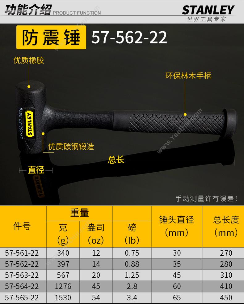 史丹利 Stanley 57-563-22 防震 567g 锤